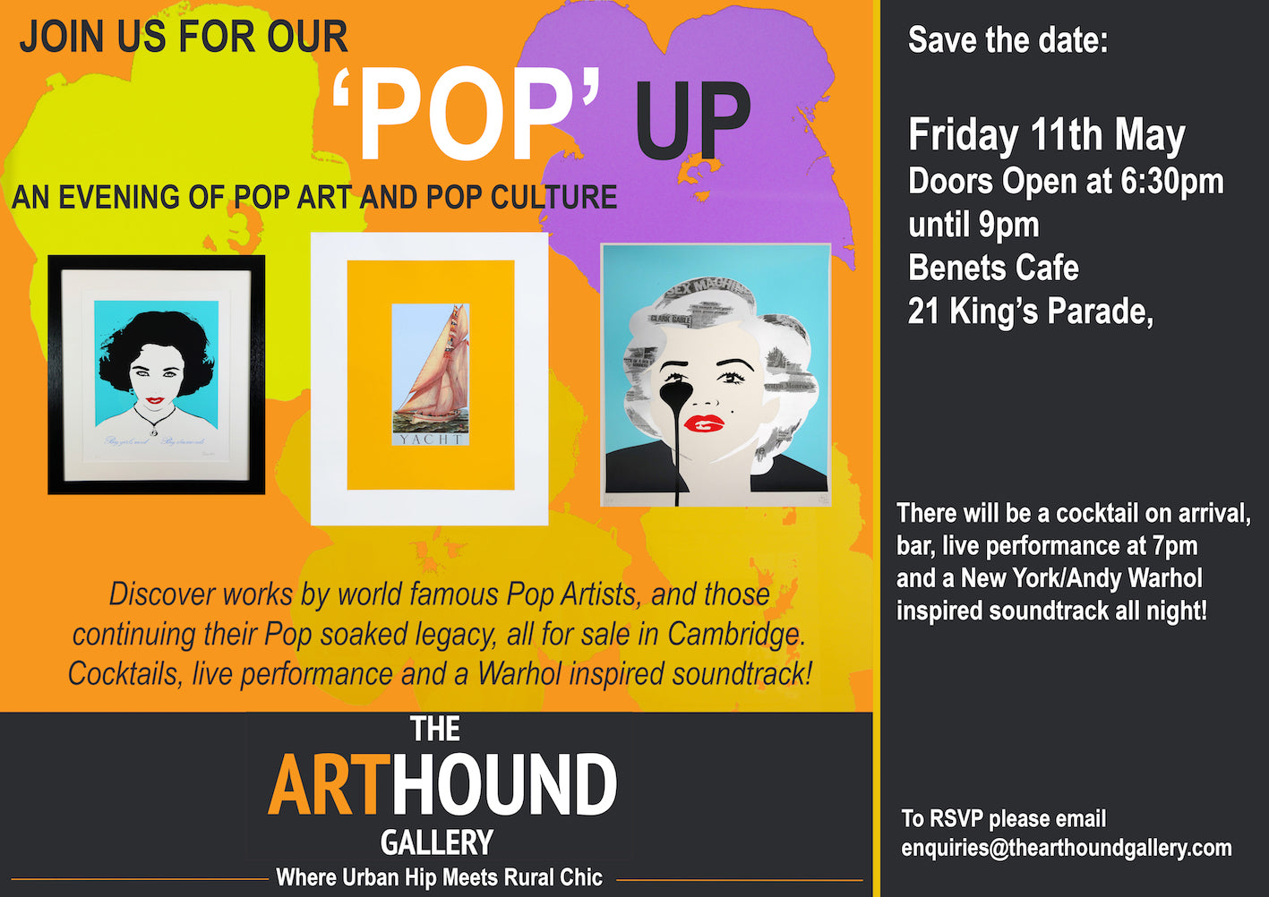 The Art Hound 'Pop' Up! Friday 11th May 2018 - Join us!