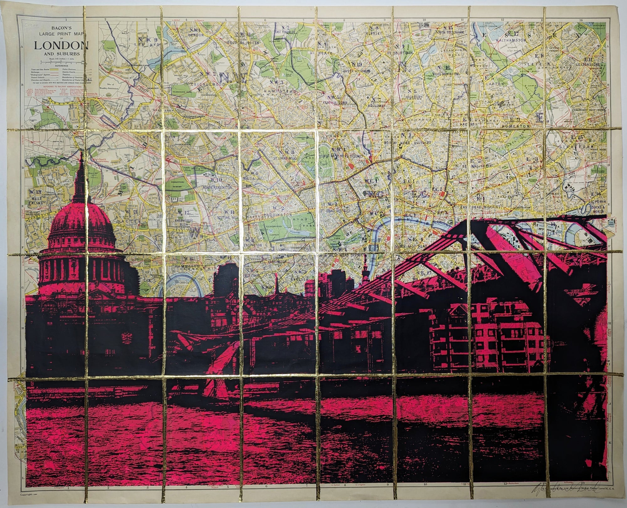 Angela Morris-Winmill - St Paul's & Millennium Bridge, Pink, 2024