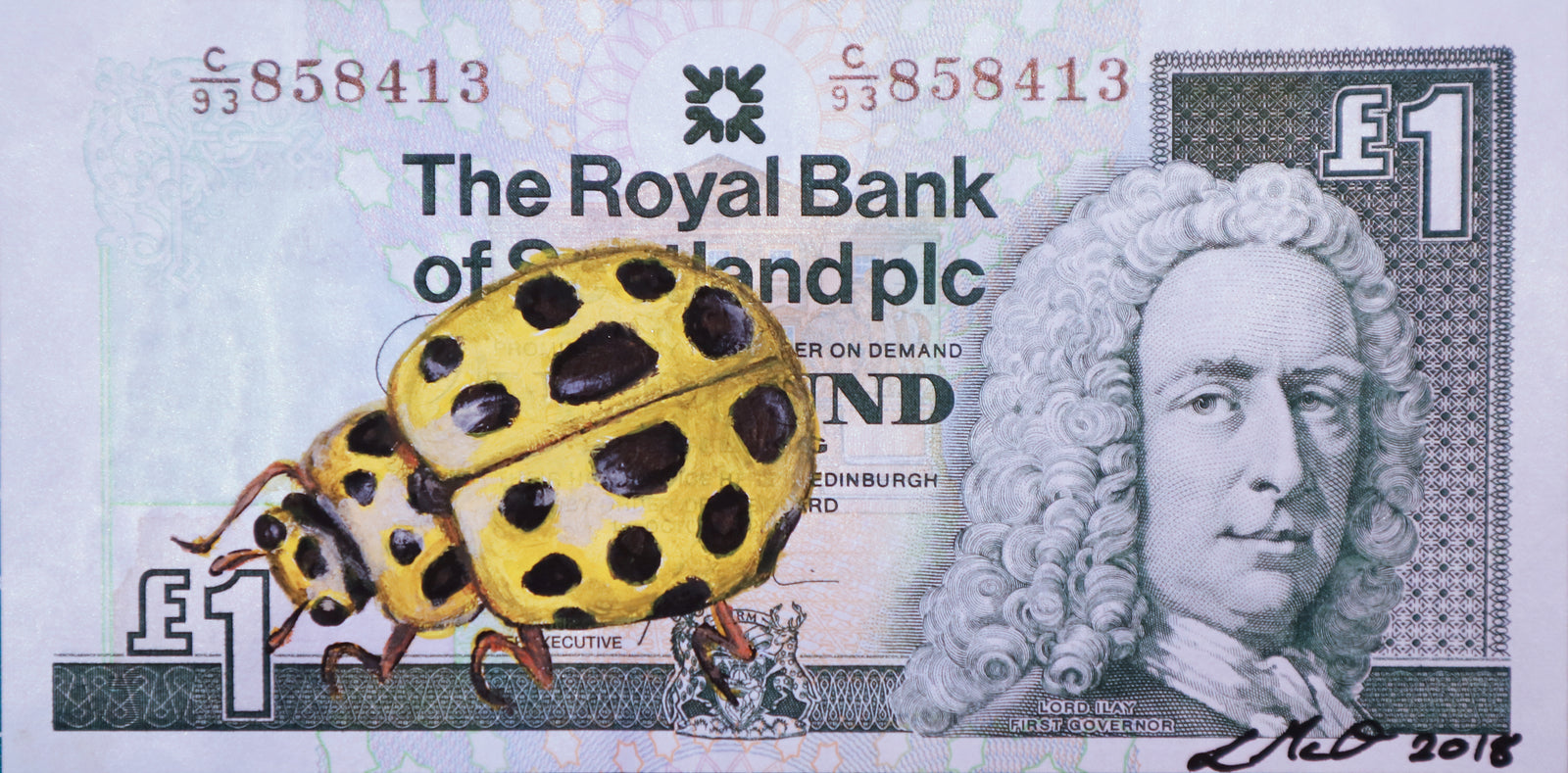 Louise McNaught - 22 Spot Yellow Ladybird on Scottish Pound