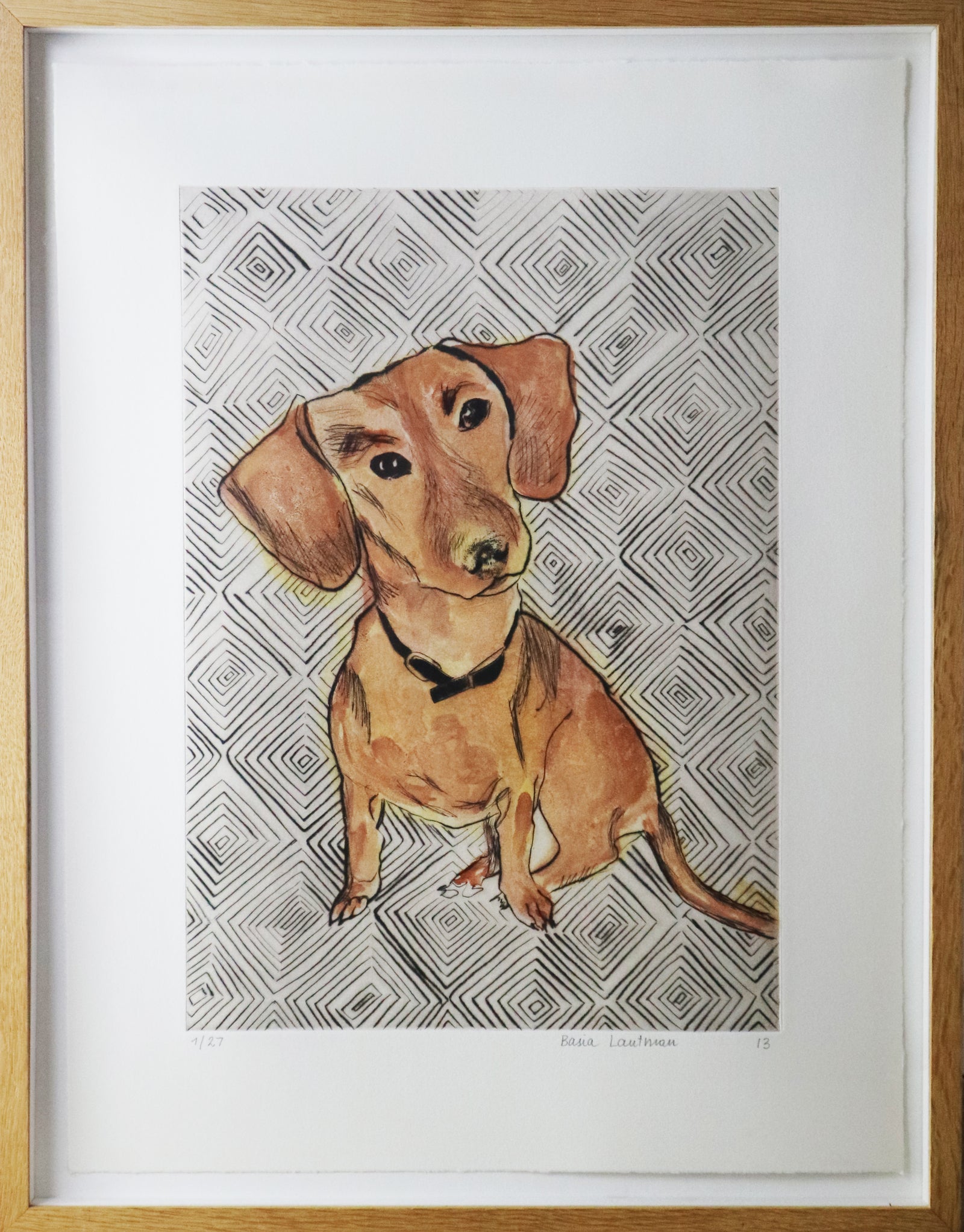 Basia Lautman - Seated Dog (Dachshund) (Framed)