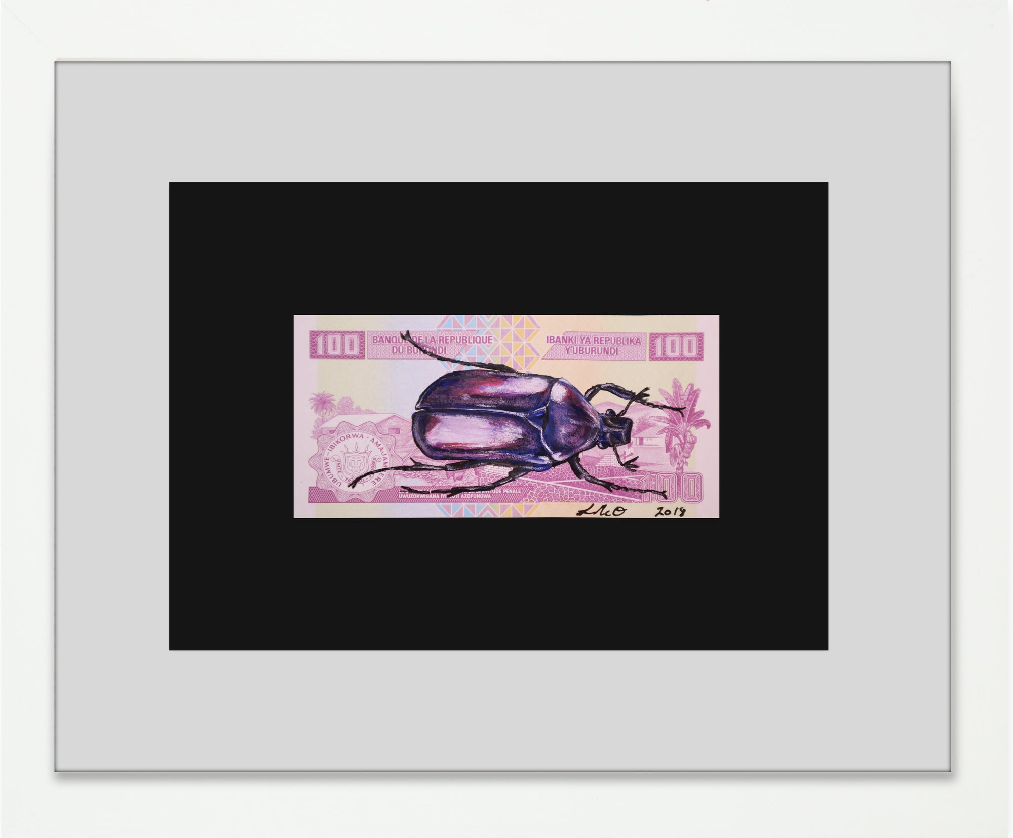 Louise McNaught - Flower Beetle (Smaragdesthes Africana) on Burundian Franc (Framed)