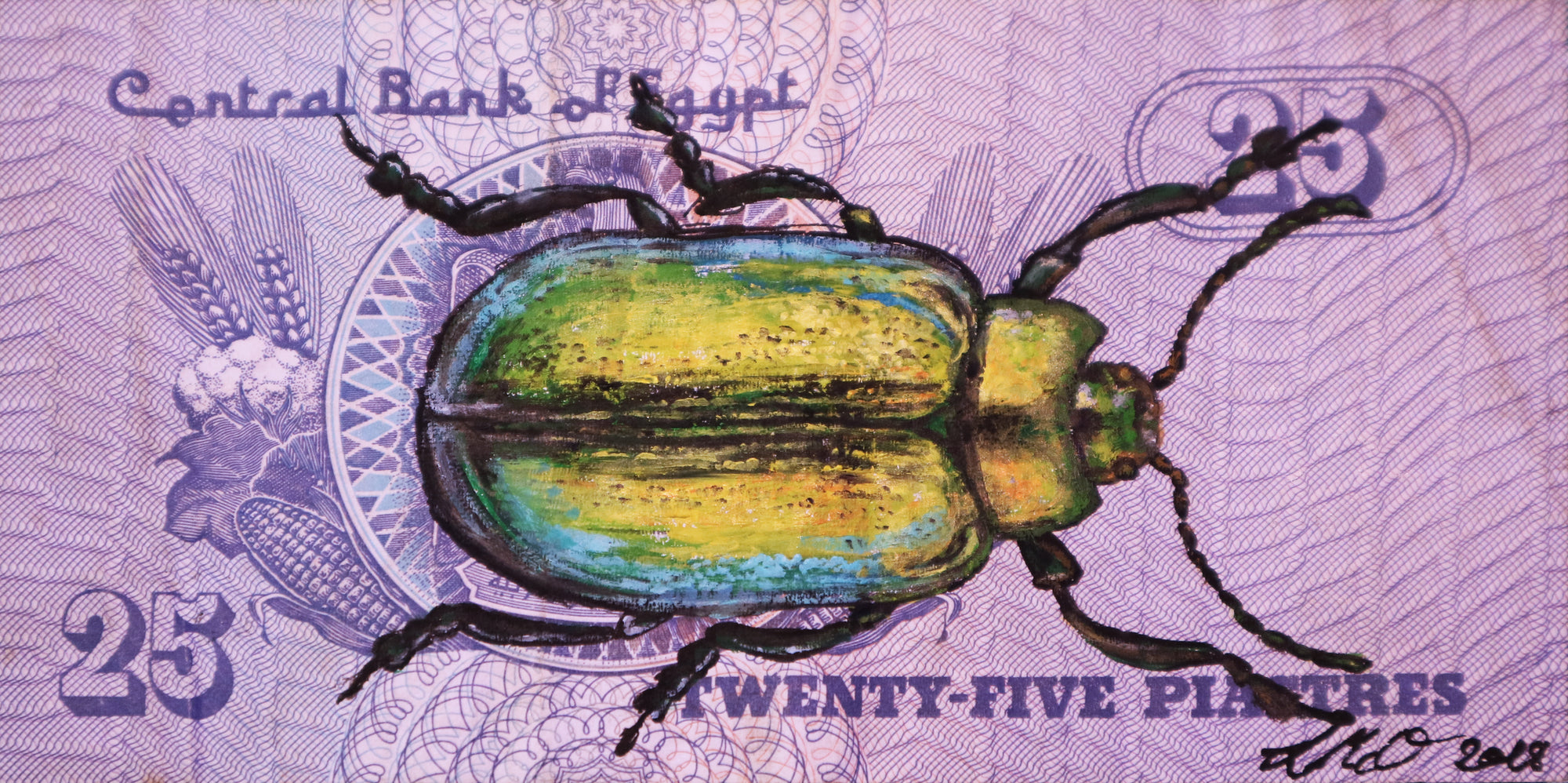 Louise McNaught - Iridescent Scarab Beetle on Egyptian Piastres