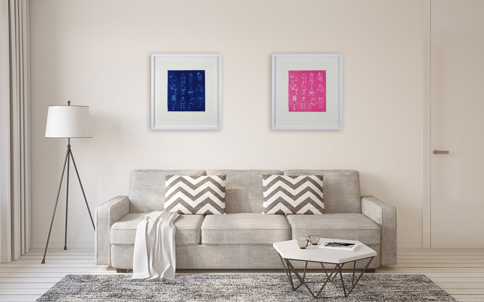 Basia Lautman - Triangle Girls (in Blue) (Framed)